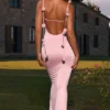 Aldona Slinky Jersey Floral-Appliqué&nbsp;Gown in Blush