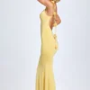 Aldona Slinky Jersey Floral-Appliqué&nbsp;Gown in Pastel Yellow