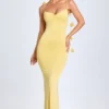 Aldona Slinky Jersey Floral-Appliqué&nbsp;Gown in Pastel Yellow