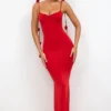 Aldona Slinky Jersey Rose Detail Evening Gown in Scarlet Red