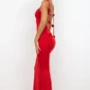 Aldona Slinky Jersey Rose Detail Evening Gown in Scarlet Red