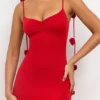 Aldona Slinky Jersey Rose Detail Evening Gown in Scarlet Red