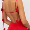 Aldona Slinky Jersey Rose Detail Evening Gown in Scarlet Red