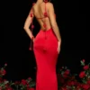 Aldona Slinky Jersey Rose Detail Evening Gown in Scarlet Red