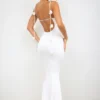 Aldona Slinky Jersey Rose Detail Evening Gown in White