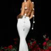 Aldona Slinky Jersey Rose Detail Evening Gown in White