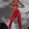 Alecto High Waist Vinyl Leggings in Red