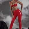 Alecto High Waist Vinyl Leggings in Red