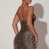 Alena Ruched Halterneck Bodycon Mini Dress in Leopard