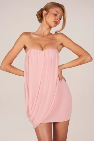 Alessandra Bandeau Draped Mini Dress in Blush Pink