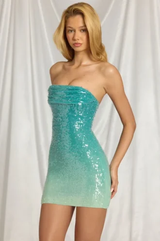 Alessi Bandeau Mini Dress in Blue Ombre