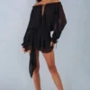 Alessia Off-Shoulder Balloon-Sleeve Mini Dress in Black