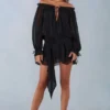 Alessia Off-Shoulder Balloon-Sleeve Mini Dress in Black