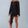 Alessia Off-Shoulder Balloon-Sleeve Mini Dress in Black