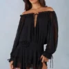 Alessia Off-Shoulder Balloon-Sleeve Mini Dress in Black