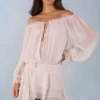 Alessia Off-Shoulder Balloon-Sleeve Mini Dress in Ivory