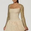 Aletta Embellished Bubble Hem Mini Dress in Gold