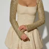 Aletta Embellished Bubble Hem Mini Dress in Gold