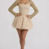 Aletta Embellished Bubble Hem Mini Dress in Gold