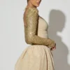 Aletta Embellished Bubble Hem Mini Dress in Gold