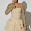 Aletta Embellished Bubble Hem Mini Dress in Gold