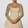 Aletta Embellished Bubble Hem Mini Dress in Gold