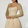 Aletta Embellished Bubble Hem Mini Dress in Gold
