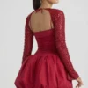 Aletta Embellished Bubble Hem Mini Dress in Red