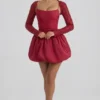 Aletta Embellished Bubble Hem Mini Dress in Red
