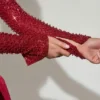 Aletta Embellished Bubble Hem Mini Dress in Red