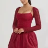 Aletta Embellished Bubble Hem Mini Dress in Red