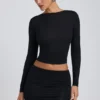 Alia Modal Ruched Long-Sleeve Top in Black