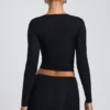 Alia Modal Ruched Long-Sleeve Top in Black
