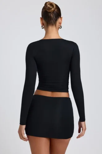 Alia Modal Ruched Long-Sleeve Top in Black