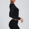 Alia Modal Ruched Long-Sleeve Top in Black