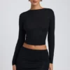 Alia Modal Ruched Long-Sleeve Top in Black