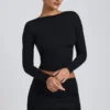 Alia Modal Ruched Long-Sleeve Top in Black