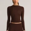 Alia Modal Ruched Long-Sleeve Top in Chocolate Brown