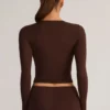 Alia Modal Ruched Long-Sleeve Top in Chocolate Brown