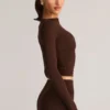 Alia Modal Ruched Long-Sleeve Top in Chocolate Brown