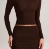 Alia Modal Ruched Long-Sleeve Top in Chocolate Brown