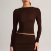 Alia Modal Ruched Long-Sleeve Top in Chocolate Brown