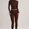 Alia Modal Ruched Long-Sleeve Top in Chocolate Brown