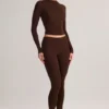 Alia Modal Ruched Long-Sleeve Top in Chocolate Brown