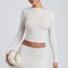 Alia Modal Ruched Long-Sleeve Top in White