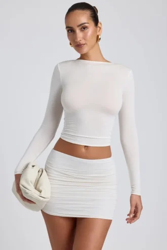 Alia Modal Ruched Long-Sleeve Top in White