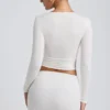 Alia Modal Ruched Long-Sleeve Top in White