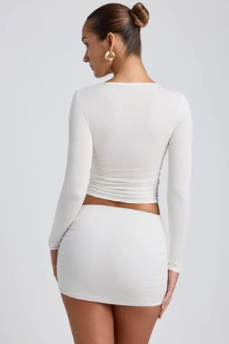 Alia Modal Ruched Long-Sleeve Top in White