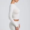 Alia Modal Ruched Long-Sleeve Top in White