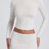 Alia Modal Ruched Long-Sleeve Top in White